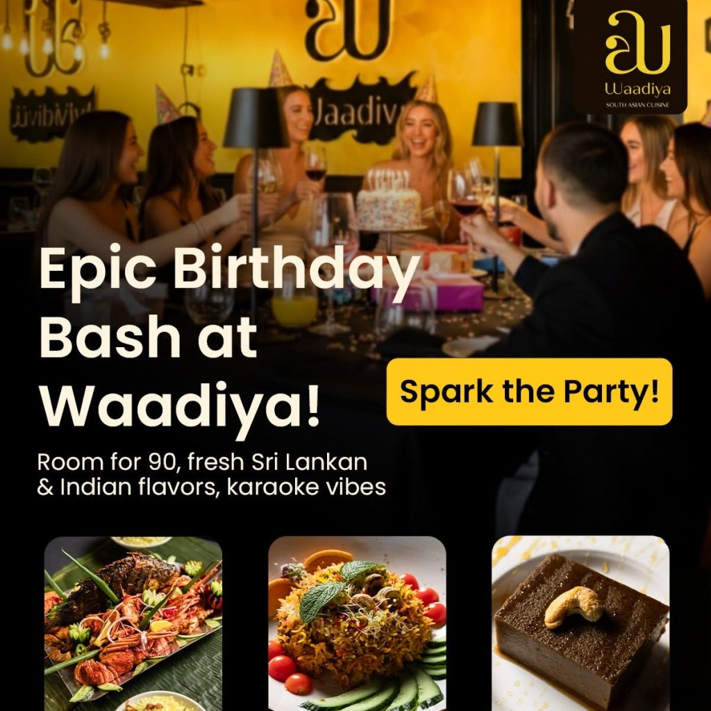 Waadiya birthday celebration with Indian and Sri Lankan food, cake and group dining in Mount Waverley
